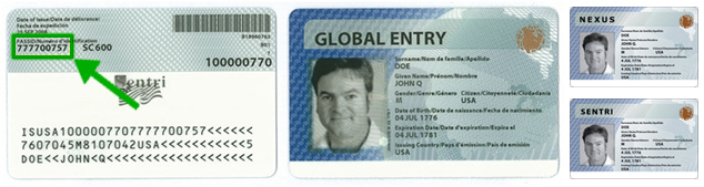 NEXUS 卡背面的 PASS ID 号码示例