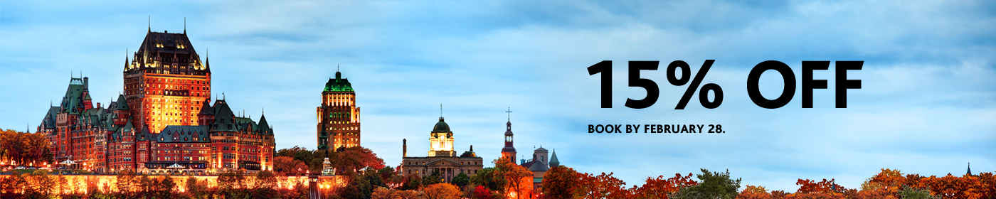 Save 15% on all base fares to Canada, Caribbean and South America