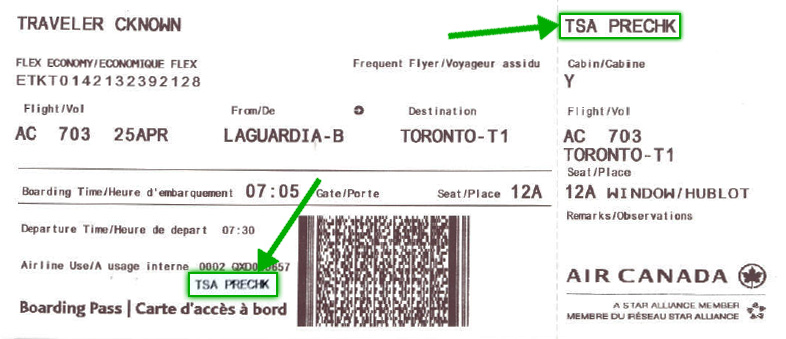 Imagen de una tarjeta de embarque impresa de Air Canada